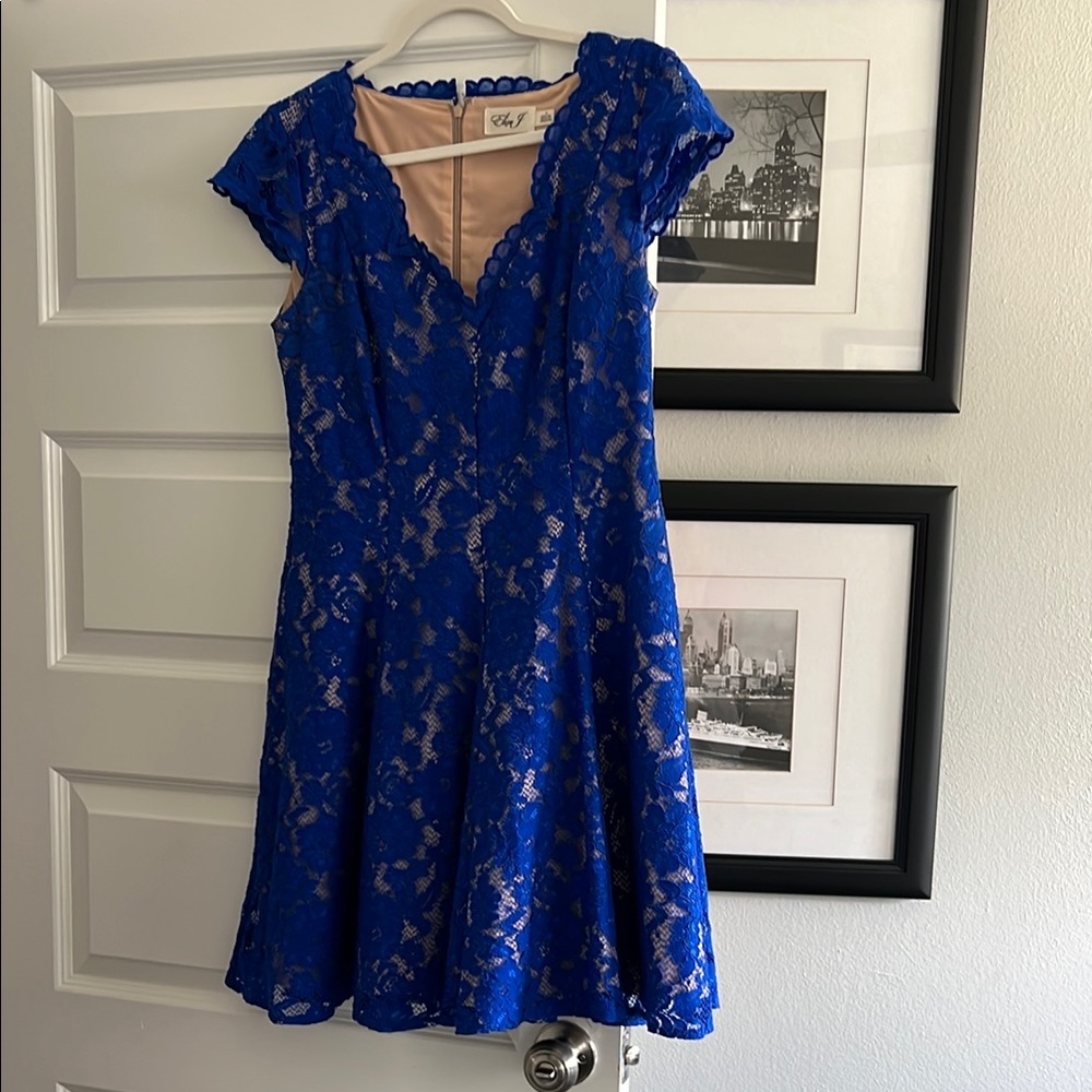 Eliza J Royal Blue Lace Fit-and-Flare Mini Dress